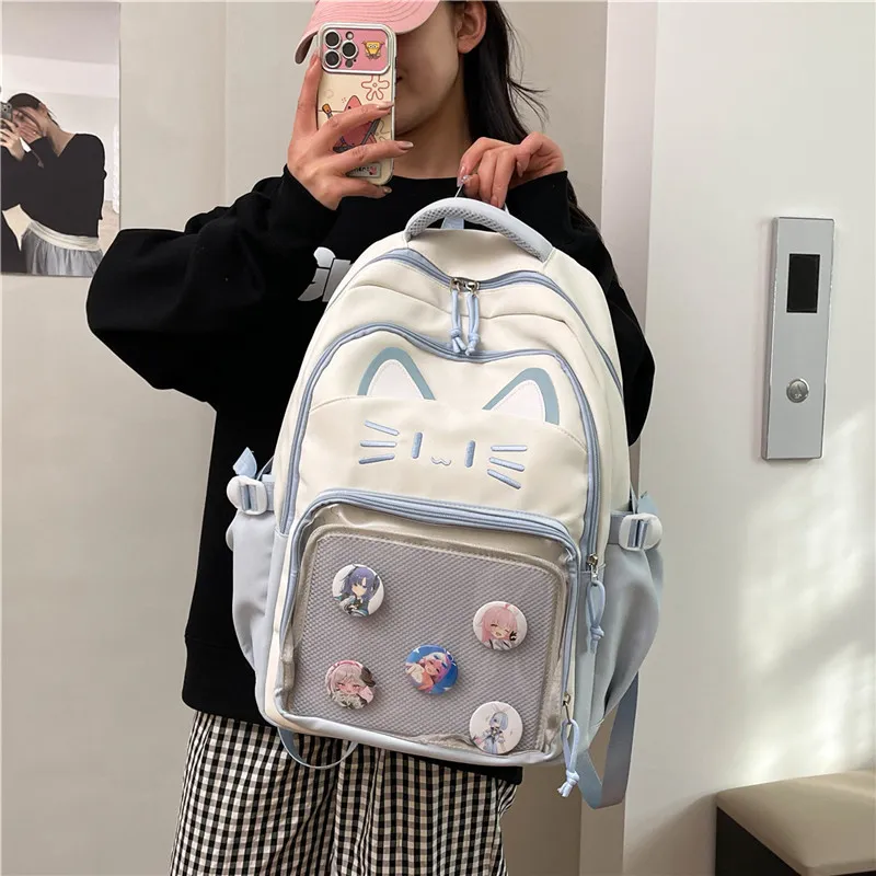 Deli Bear Nylon Backpack Regular Unisex Black/Pink/Light Green/Blue/Dark Green-17