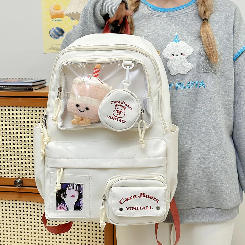 Deli Bear Nylon Backpack Women's White/Blue/Black/Yellow/Purple-4