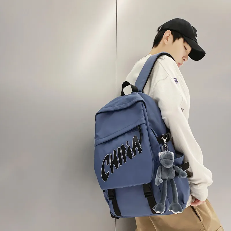 OUZIHUANG Nylon Backpack Unisex Black/Blue/Gray/Red/White-8