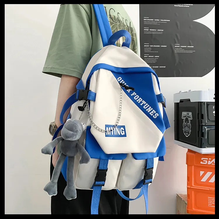 Deli Bear Nylon Fabric Backpack Regular Unisex Cyan/Blue/Gray/Black-10