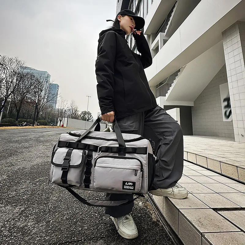 OUZIHUANG Nylon Travel Bag Unisex Black/Gray/Green-9