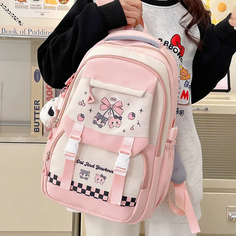 Deli Bear Nylon Backpack Women's Pink/Blue/Black/Yellow/Purple-4