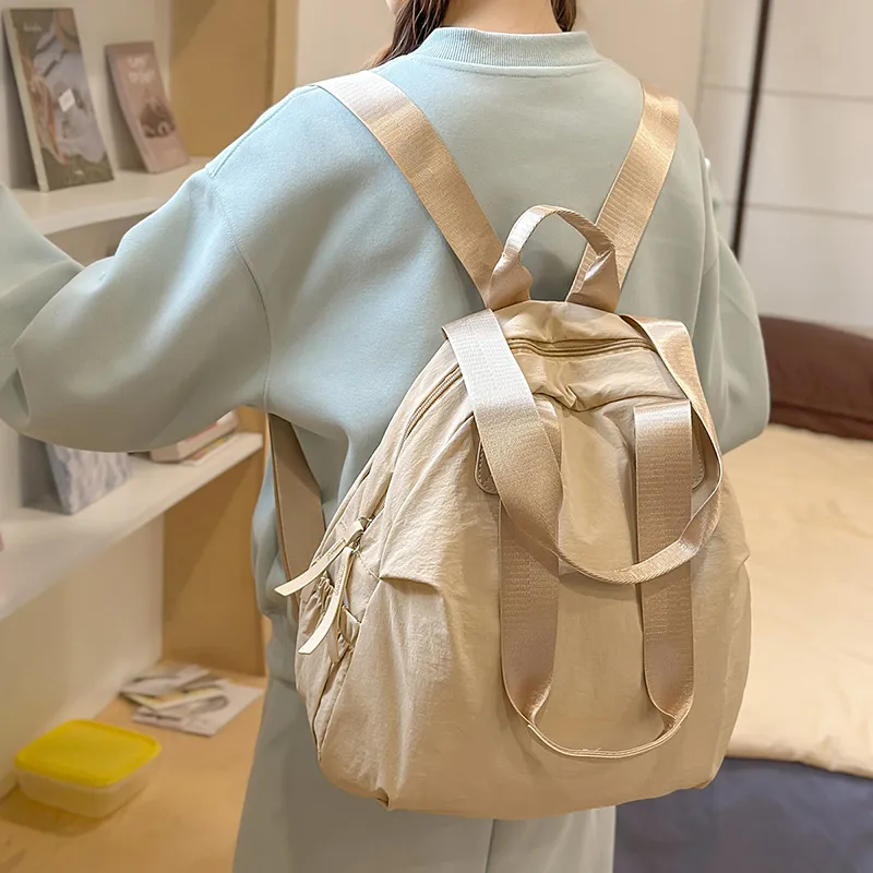 OUZIHUANG Nylon Backpack Women's Black/Ecru/Khaki-10