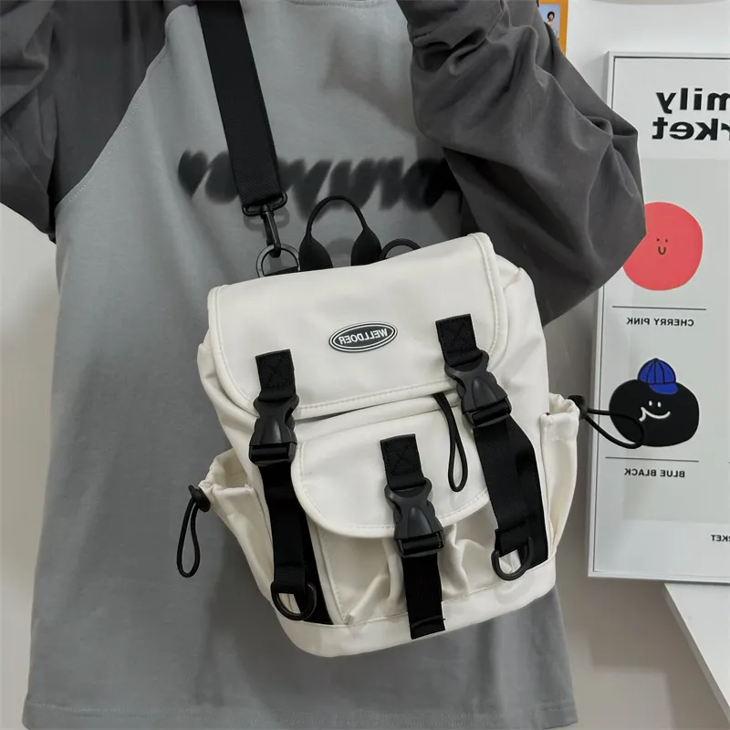 Deli Bear Nylon Backpack Crossbody Bag Regular Unisex Gray/White/Black-12