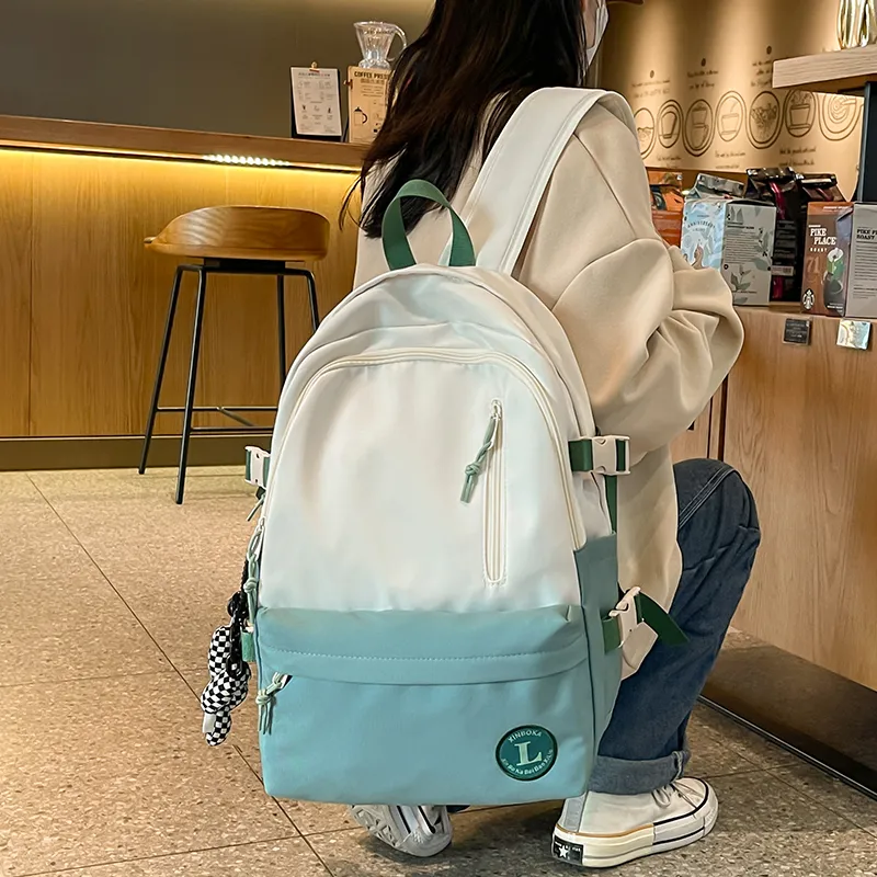 Deli Bear Nylon Backpack Large Size Unisex Gray/Black/Violet/Green-15
