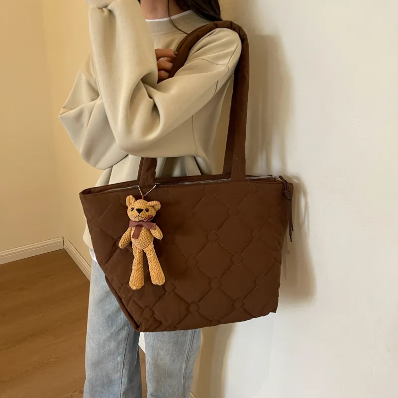OUZIHUANG Canvas Tote Bag, Shopping Bag, Shoulder Bag Women's Coffee/Khaki/Ecru/Black-6