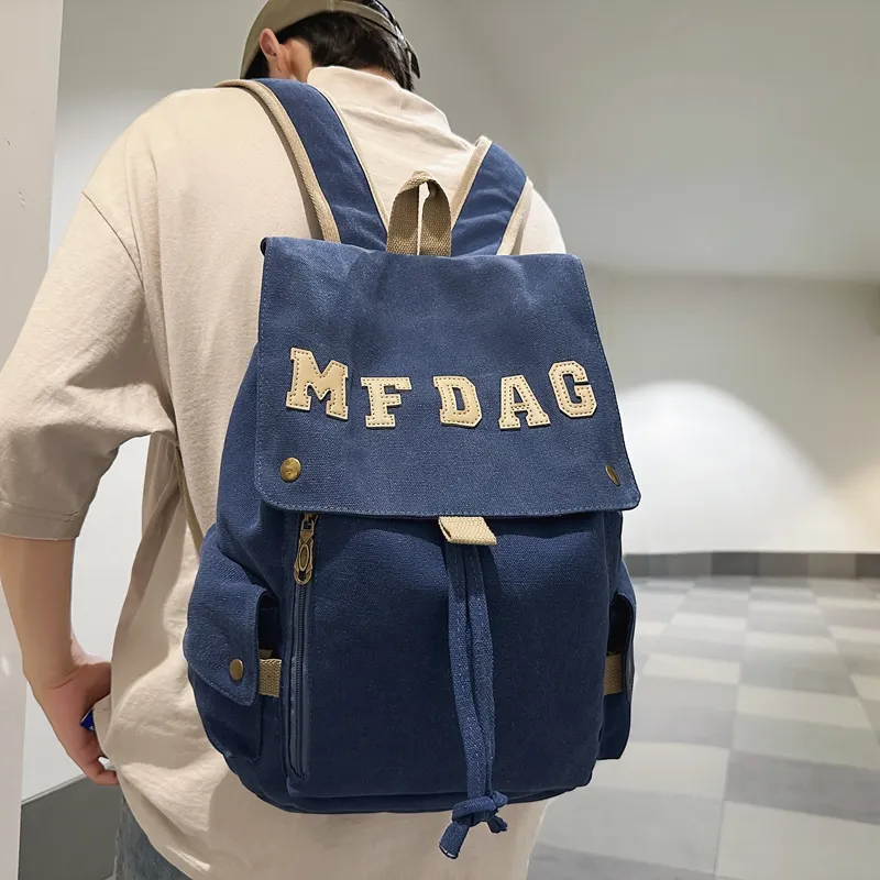 Deli Bear Canvas Backpack Regular Unisex Black/Ecru/Blue/Brown/Watermelon Red-24