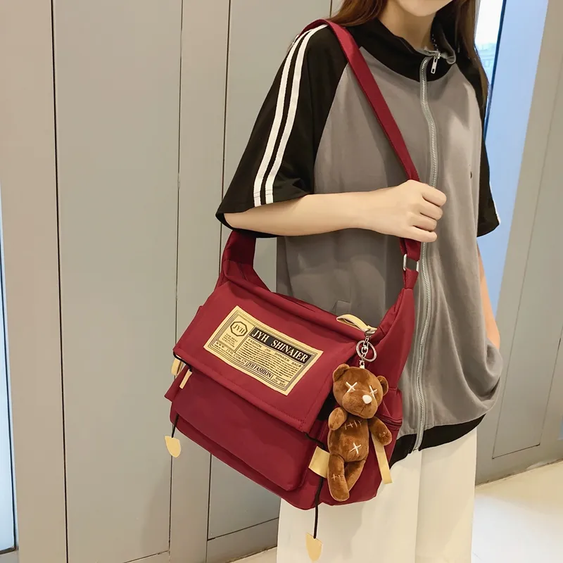 OUZIHUANG Nylon Shoulder Bag, Crossbody Bag Unisex Black/Blue/White/Red-6