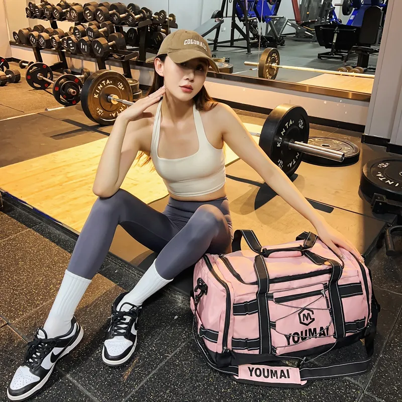 Deli Bear Nylon Fabric Gym Bag Unisex Black \ Pink \ Khaki \ Blue \ Yellow \ White \ Turquoise-9