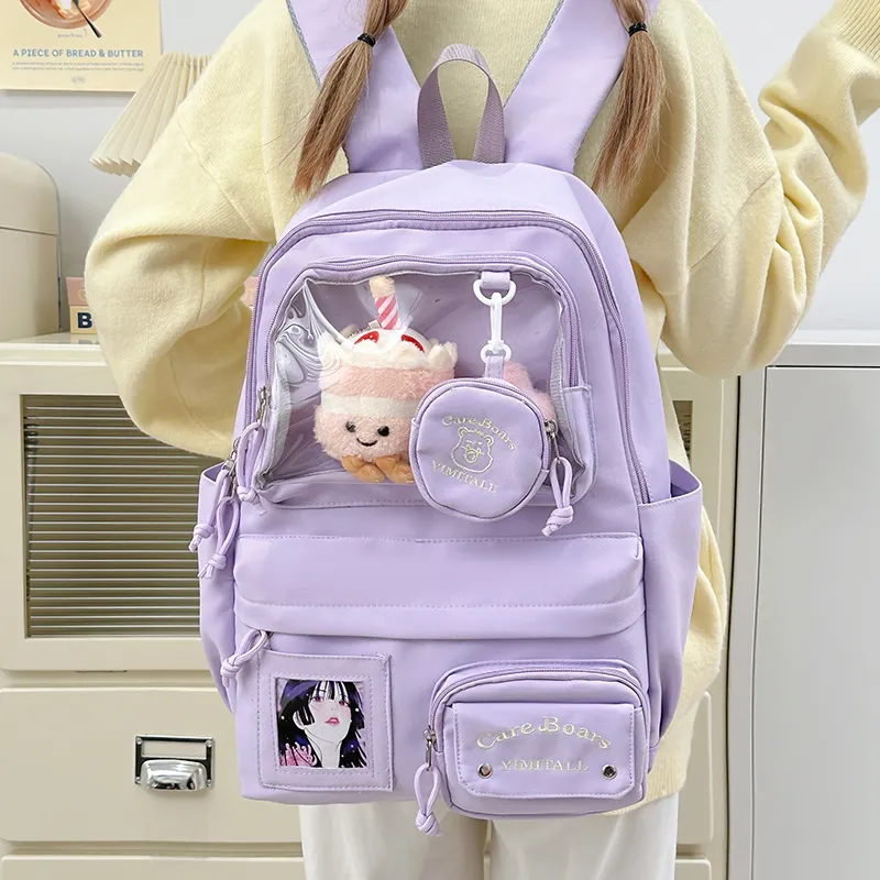 Deli Bear Nylon Backpack Women's White/Blue/Black/Yellow/Purple-18