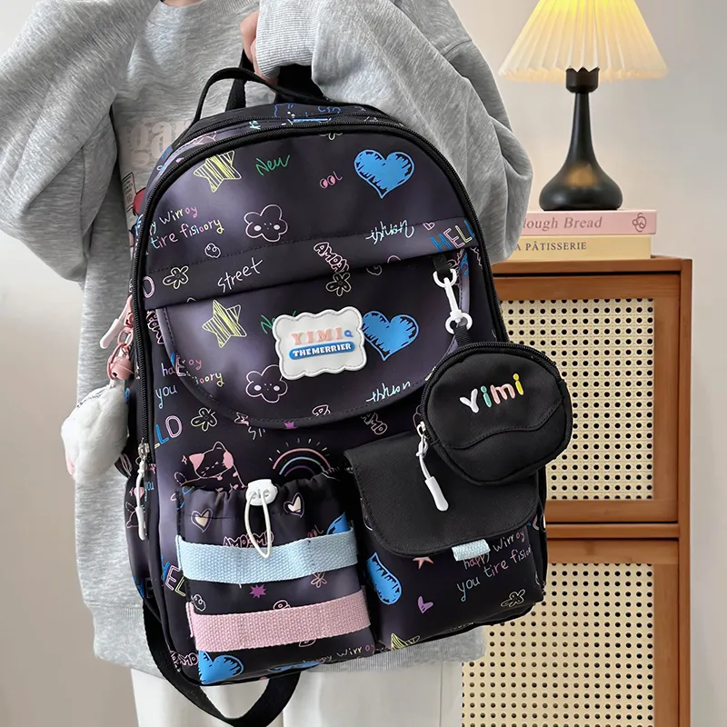 Deli Bear Polyester Backpack Women's Pink/White/Black/Blue-8