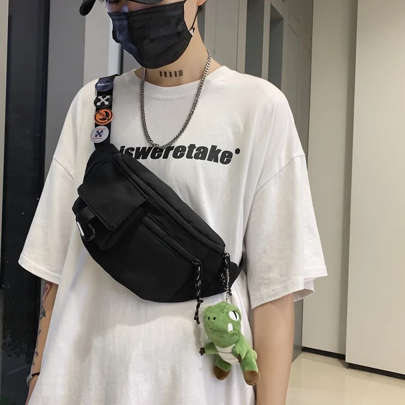 OUZIHUANG Nylon Sling Bag Regular Unisex Black/Blue/White-23