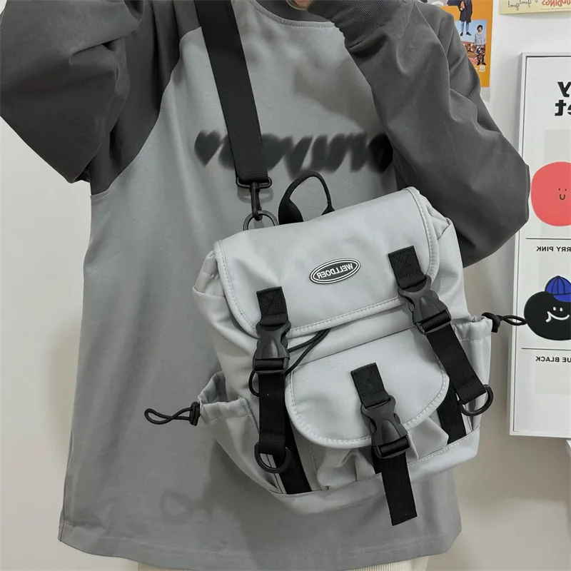 Deli Bear Nylon Backpack Crossbody Bag Regular Unisex Gray/White/Black-5