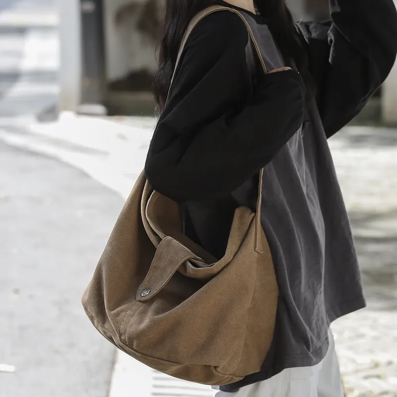 Deli Bear Canvas Canvas Bag Solid Color Crossbody Bag Shoulder Bag Regular Unisex Black/Green Brown Gray-2