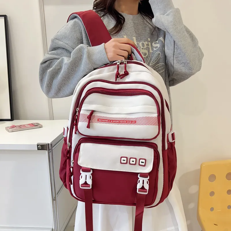 OUZIHUANG Nylon Backpack Women's Purple/Red/Green/Khaki/Black-2