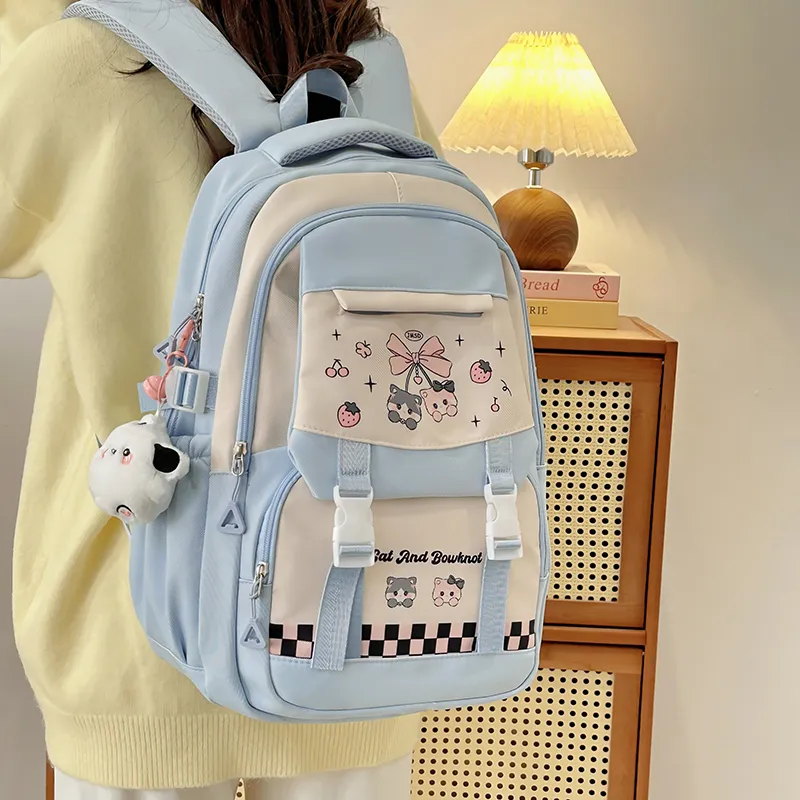 Deli Bear Nylon Backpack Women's Pink/Blue/Black/Yellow/Purple-6