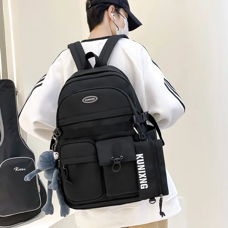 Deli Bear Nylon Backpack Unisex Ecru Light Gray Blue Black-15