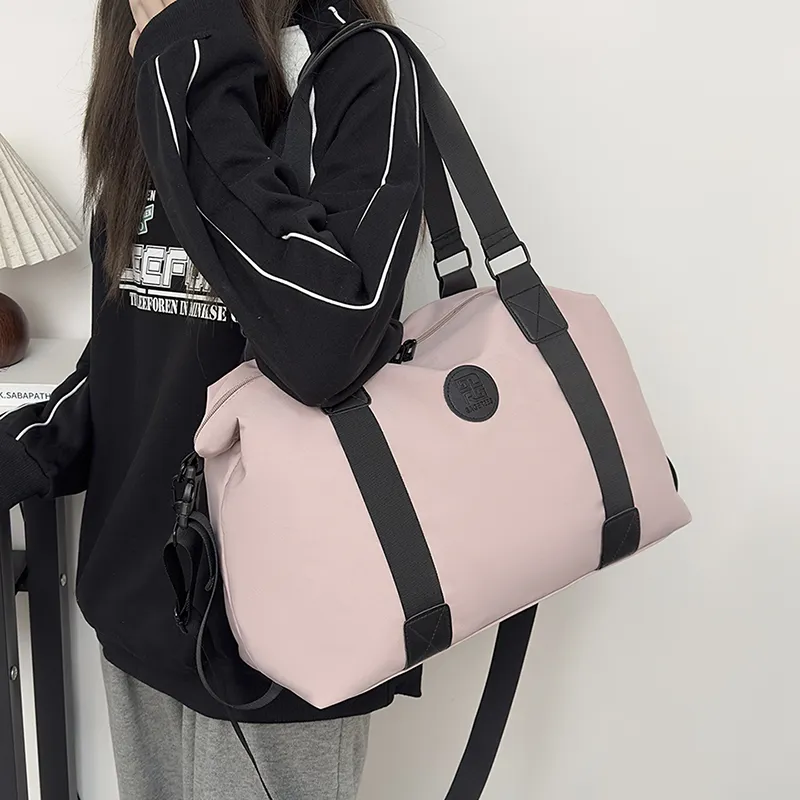OUZIHUANG Nylon Travel Bag Unisex Khaki/Pink/Green/Black/Brown/Orange-8