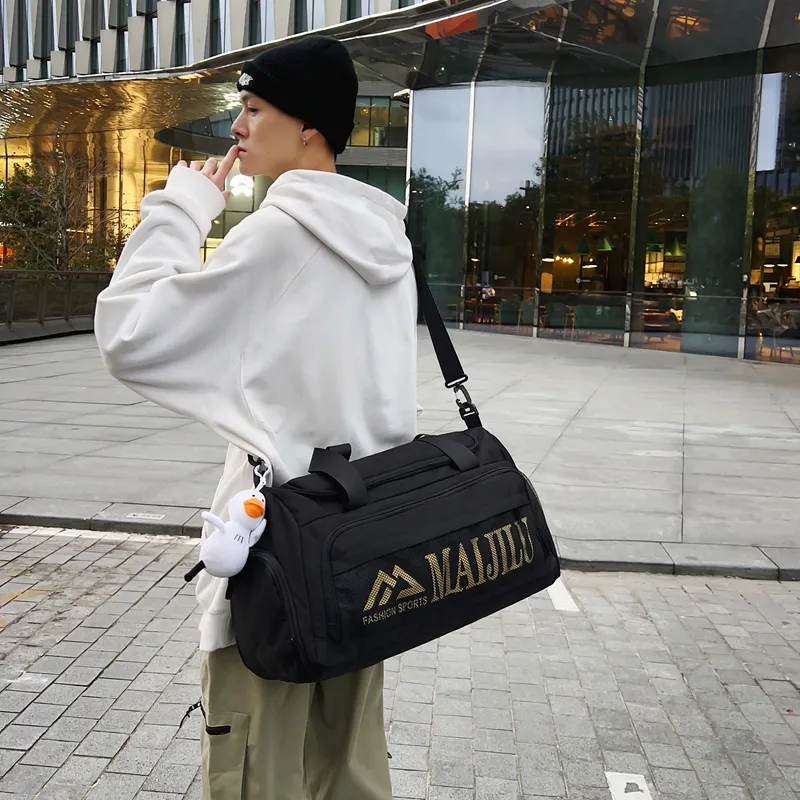 PULUWIRR Nylon Handbag, Travel Bag, Luggage Bag, Shoulder Bag Unisex Black/Gray/Yellow/Orange-19