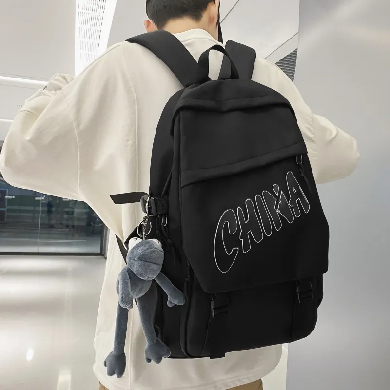 OUZIHUANG Nylon Backpack Unisex Black/Blue/Gray/Red/White-2