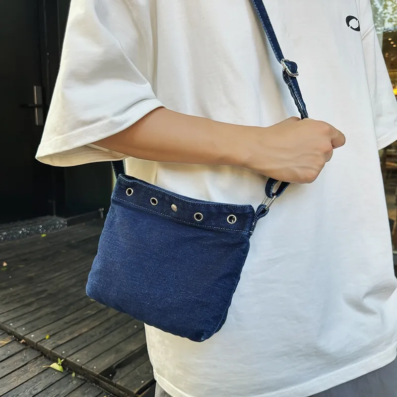 OUZIHUANG Denim Crossbody Bag Unisex Dark Blue/Light Blue-1