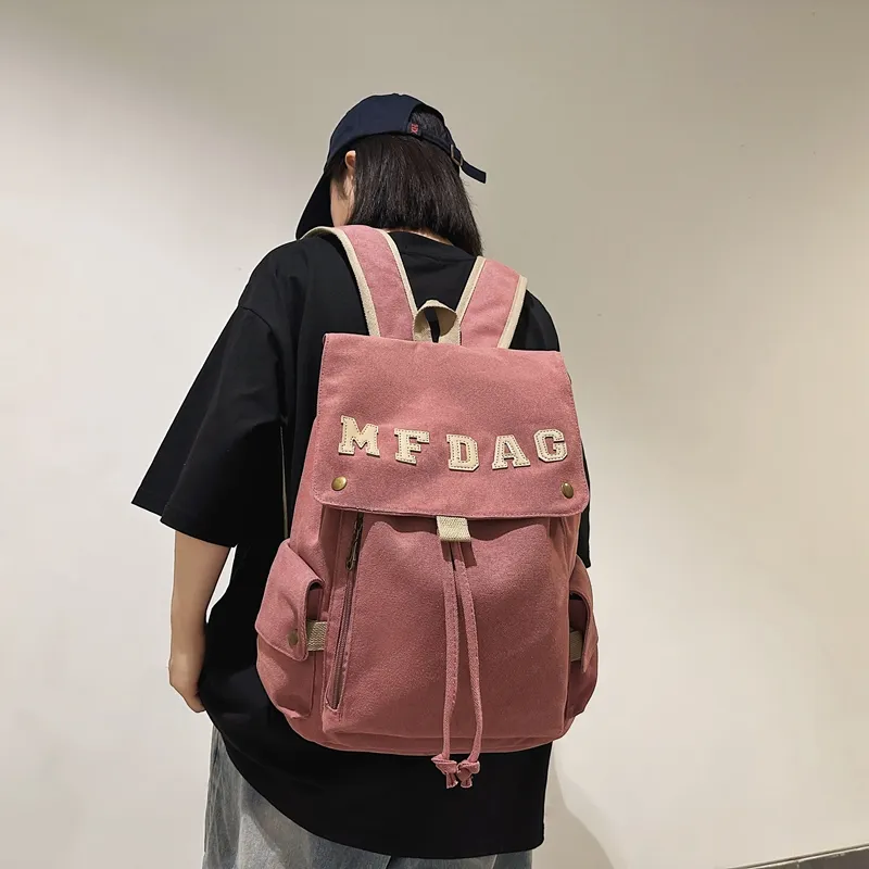 Deli Bear Canvas Backpack Regular Unisex Black/Ecru/Blue/Brown/Watermelon Red-4