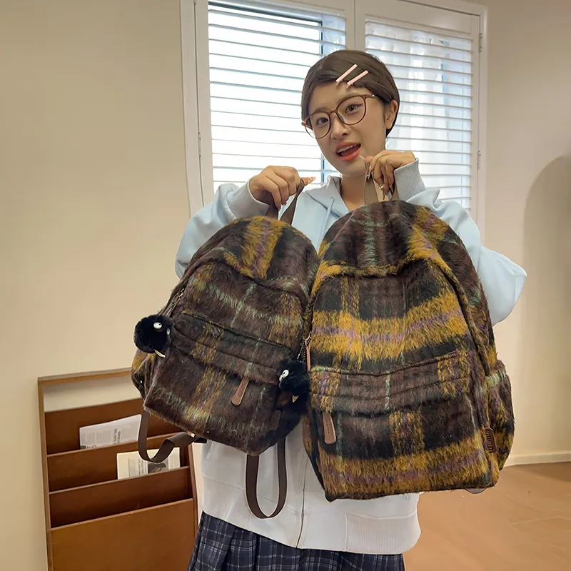 OUZIHUANG Woolen Backpack Regular Women's Pink/Green/Brown/Purple-12