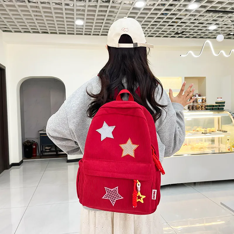 Deli Bear Corduroy Large Backpack Women's Red/Yellow/Khaki/White/Black/Green-1