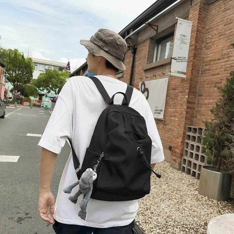 Deli Bear Nylon Backpack Large Size Unisex Black/White-1