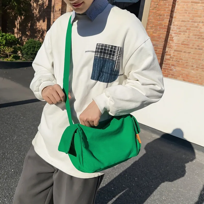 Deli Bear Canvas Class Bag Crossbody Bag Shoulder Bag Regular Unisex Green/Ecru/Orange/Black-1