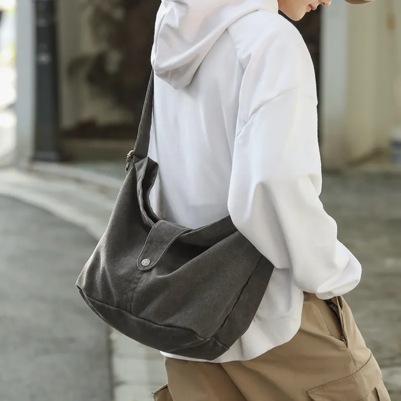 Deli Bear Canvas Canvas Bag Solid Color Crossbody Bag Shoulder Bag Regular Unisex Black/Green Brown Gray-14
