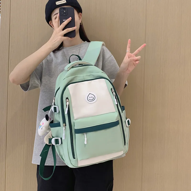 Deli Bear Nylon Backpack Large Size Unisex Pink \ Blue \ Black \ Khaki \ Green-13