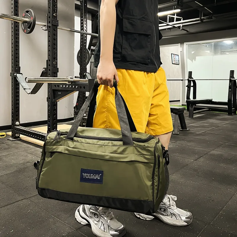 Deli Bear Nylon Gym Bag Unisex Black/Pink/Red/Khaki/Blue/Army Green/Gray-23
