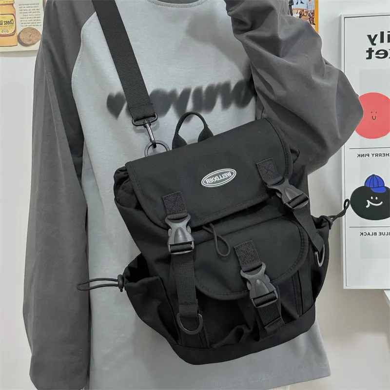Deli Bear Nylon Backpack Crossbody Bag Regular Unisex Gray/White/Black-21