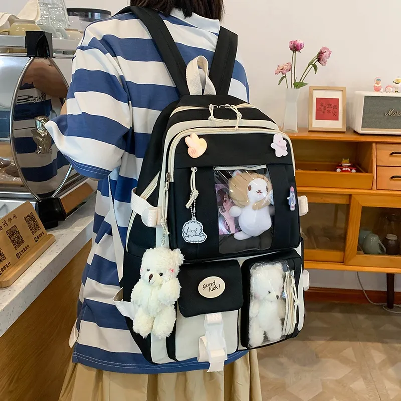 Deli Bear Canvas Backpack Regular Women's Blue/Purple/Pink/Green/Black-6