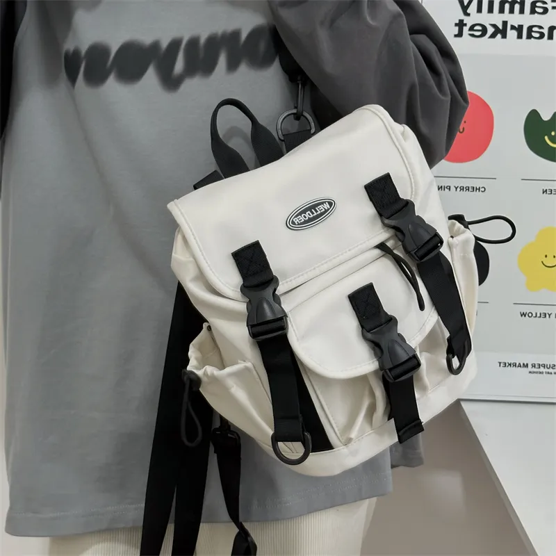Deli Bear Nylon Backpack Crossbody Bag Regular Unisex Gray/White/Black-14