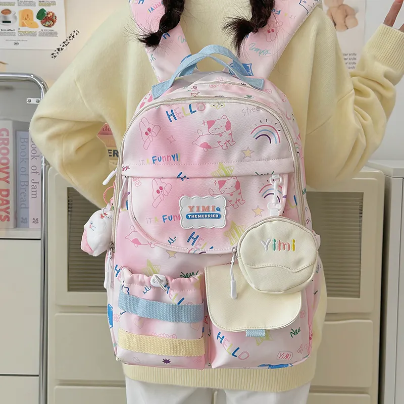 Deli Bear Polyester Backpack Women's Pink/White/Black/Blue-2