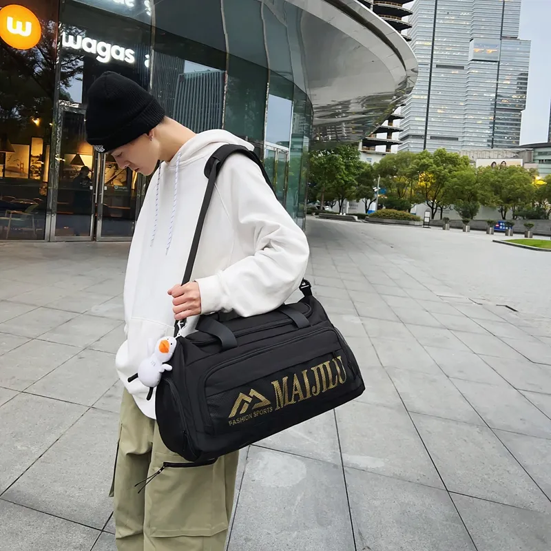 PULUWIRR Nylon Handbag, Travel Bag, Luggage Bag, Shoulder Bag Unisex Black/Gray/Yellow/Orange-18
