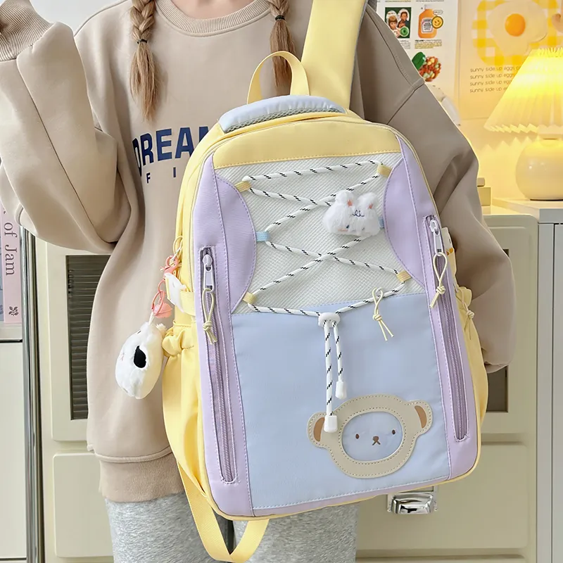 Deli Bear Polyester Backpack Women's Pink/Purple/Blue/Black/Yellow-17