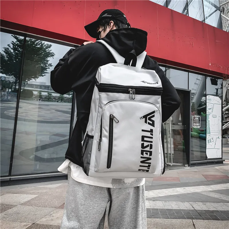 Deli Bear Oxford Backpack Large Size Unisex Gray/Black/Red-2