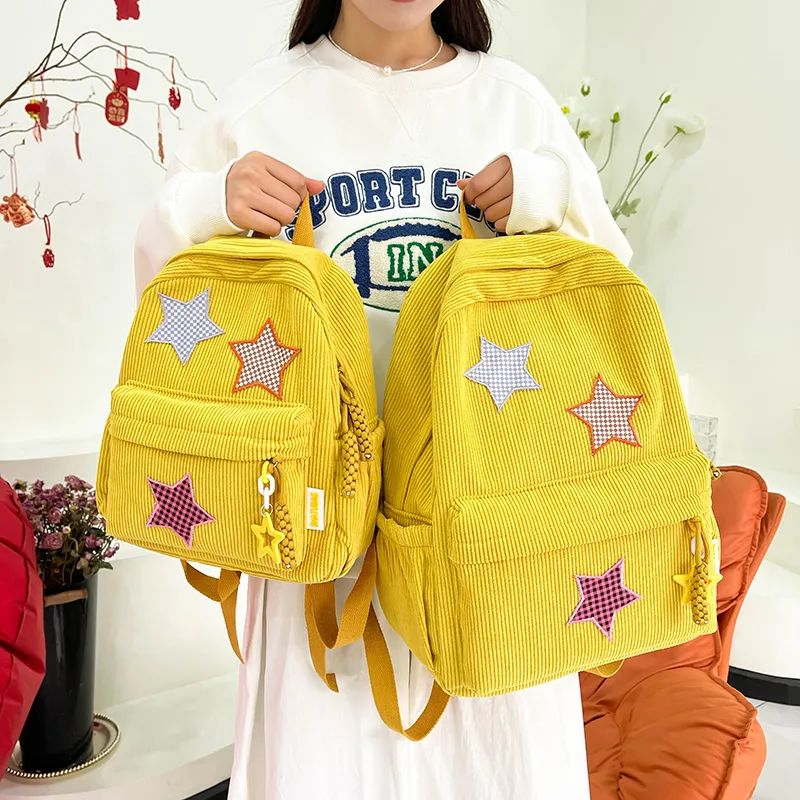 Deli Bear Corduroy Large Backpack Women's Red/Yellow/Khaki/White/Black/Green-31