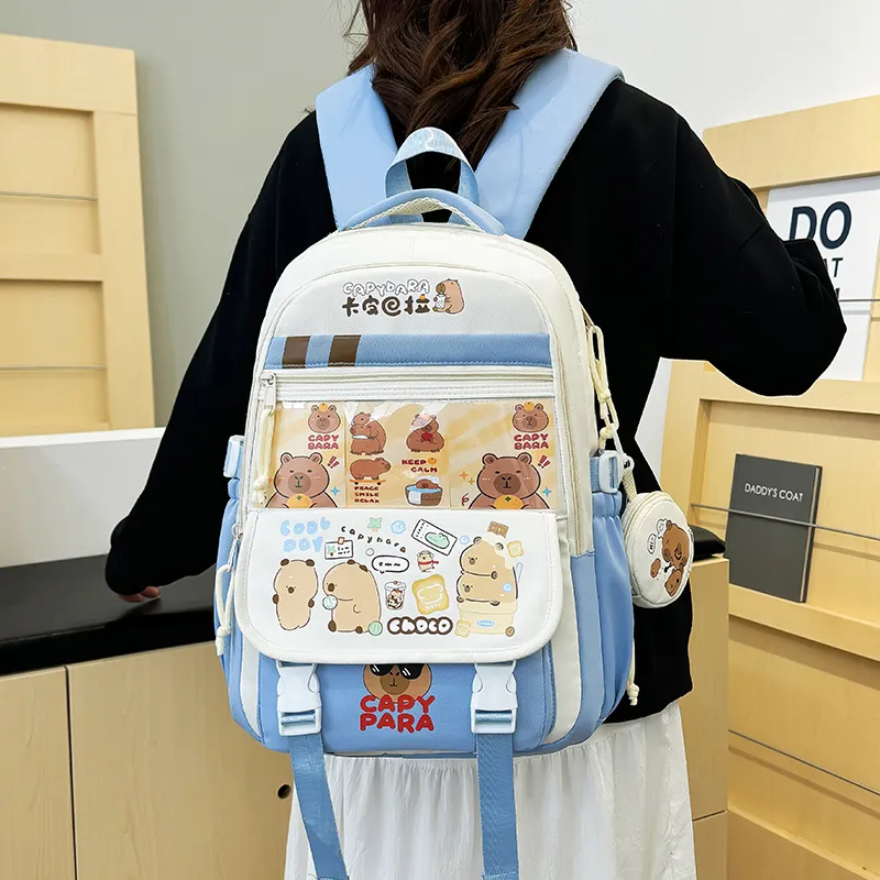 Deli Bear Nylon Fabric Backpack Regular Unisex Pink/Purple/Brown/Black/Blue-12