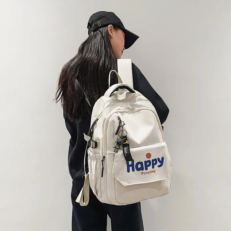 OUZIHUANG Nylon Backpack Unisex Black/White/Red/Blue/Khaki-7