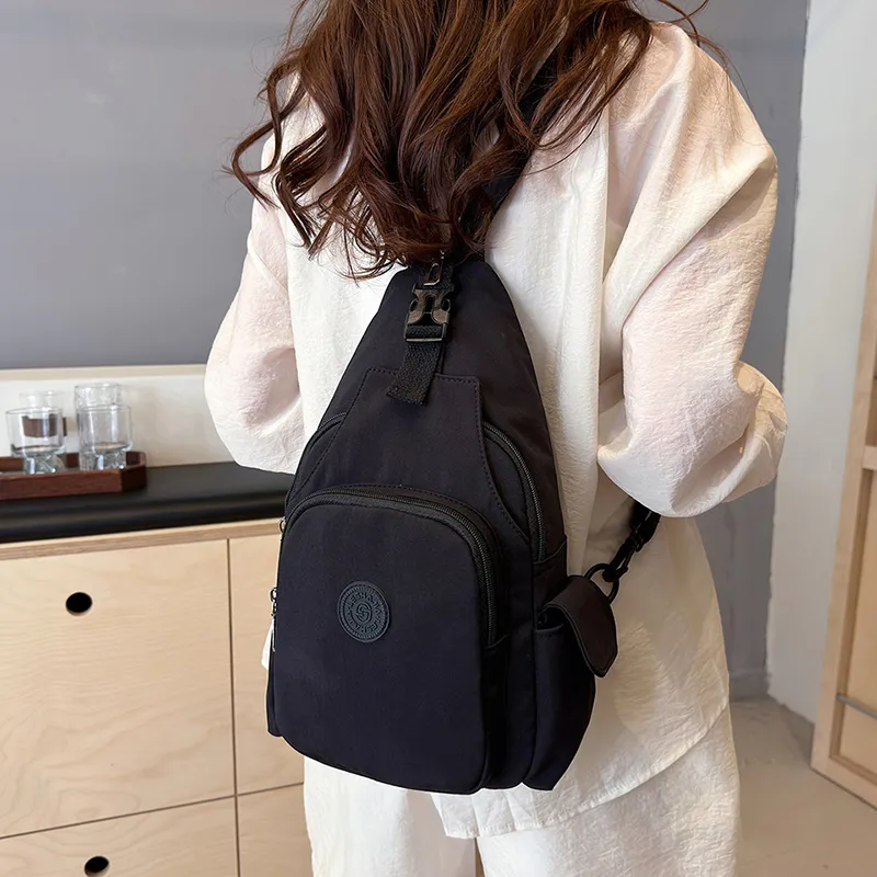 OUZIHUANG Nylon Fabric Crossbody Double Shoulder Sling Bag Unisex Black/Mandarin/Ecru-13