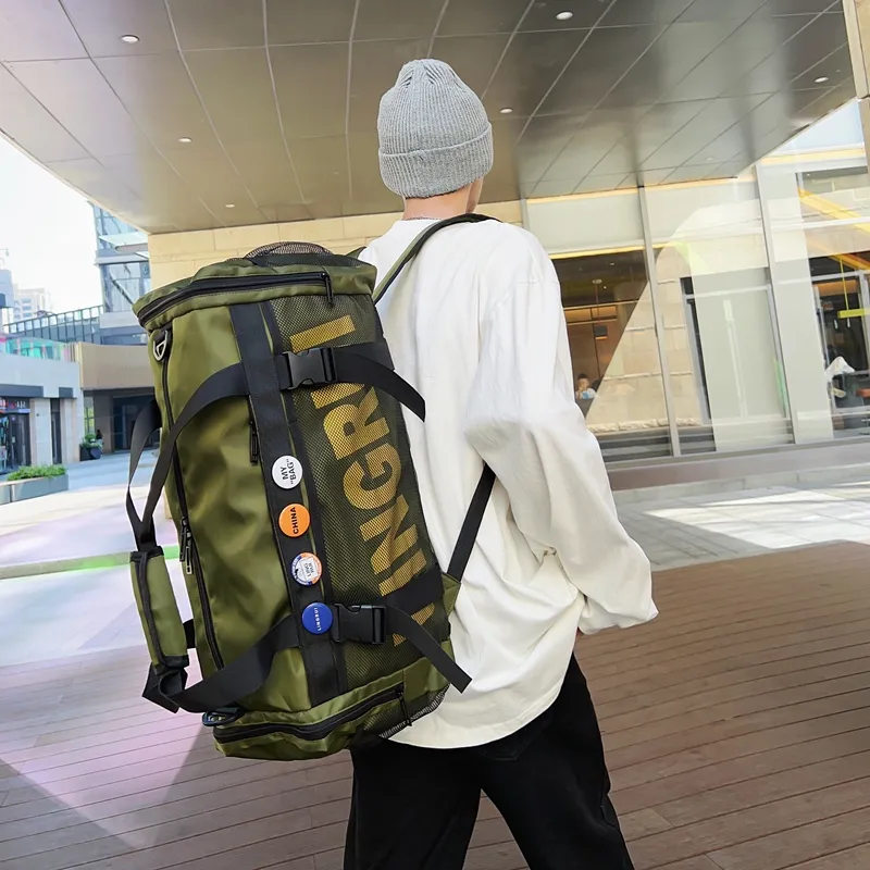 Deli Bear Nylon Gym Bag Backpack Travel Bag Regular Unisex Green/Gray/Black-1