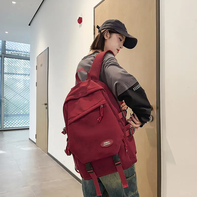 OUZIHUANG Nylon Backpack Regular Unisex Black/White/Green/Red-16