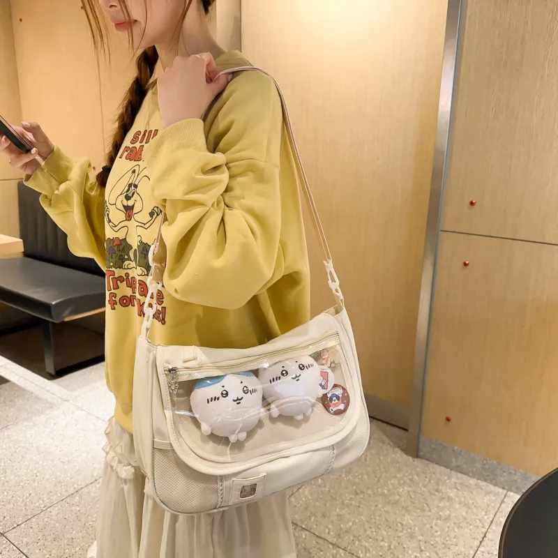 OUZIHUANG Nylon With PVC Shoulder Bag Regular Women's Multicolor-2