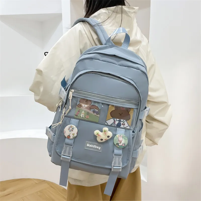 Deli Bear Canvas Backpack Regular Women's White/Black/Pink/Blue-16
