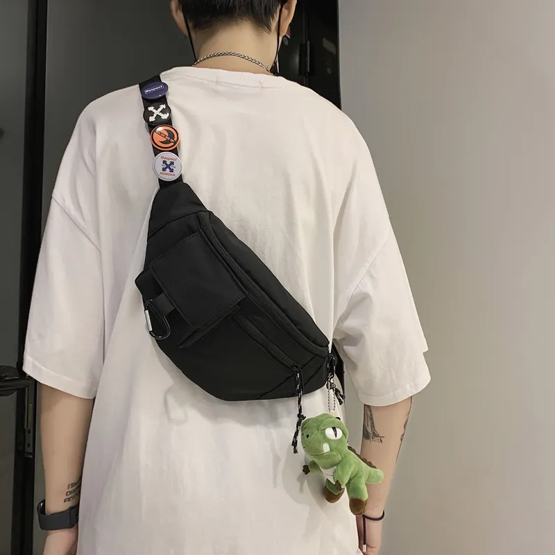 OUZIHUANG Nylon Sling Bag Regular Unisex Black/Blue/White-19