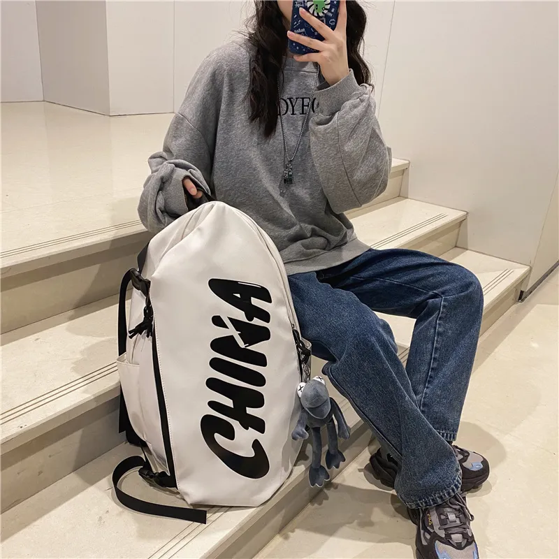 OUZIHUANG Nylon Backpack Unisex Black/White/Pink/Gray-6